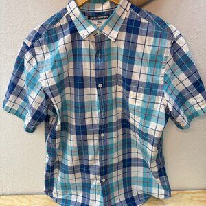 Old Navy “The Classic Shirt” Plaid Button Down Shirt Blue And Teal Size LG